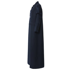 Navy Blue Stitching Long Trench Coat