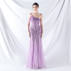 Elegant Beaded Floral Sequin Mesh Evening Dress