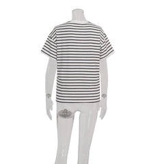 Short Sleeve Loose Cotton Crew Neck Striped T shirt