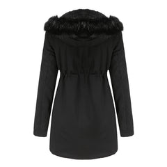 Women Cotton Padded Detachable Fur Collar Quilted Coat