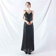 Elegant V-Neck A line Sequined Formal Dress