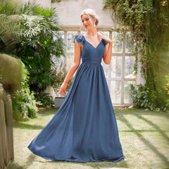 Long V neck Backless Chiffon Evening Dress