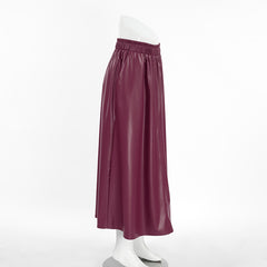 Fleece Faux Leather High Waist Midi Skirt