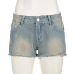 Sexy Low Waist Broken Washed Denim Shorts