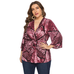 Plus Size Loose Snake Pattern Lace Up Top