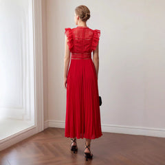 Women Pleated Flutter Sleeve Cocktail Formal Dress