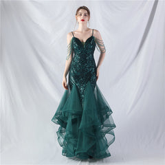 Elegant Beaded Floral Sequin Mesh Formal Dress