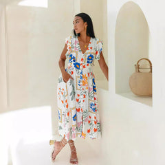 Summer Stand Floral Print Single Vacation Dress