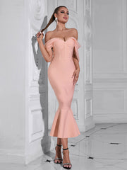 Women Solid Color Backless Sleeveless Slim Fishtail Formal Dress