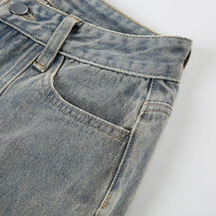 Women Washed Worn Straight Jeans