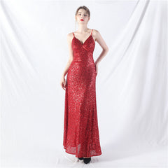 Elegant V-Neck A line Sequined Formal Dress