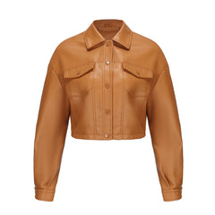 Loose Casual Leather Single Breasted Short Jacket