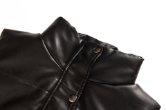 Women Leather Sleeveless Quilted Cotton Padded Jacket