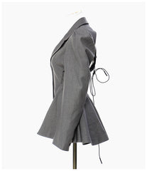 Autumn Gray Backless Lotus Leaf Coat Blazer