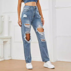 Women Ripped High Waist Casual Jeans