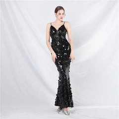 Elegant Sequin Strap Long Evening Dress