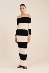 Women Color Block off the Shoulder Striped Dress