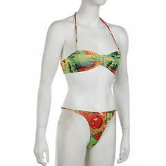 Sexy Colorful Printed Fruit Embellished Briefs Bikini Set