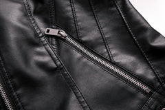 Women Stand Collar Casual Leather Motorcycle Jacket