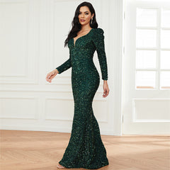 Long Sleeves Elegant Sequined Evening Dress