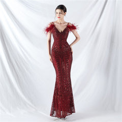 Elegant Floral Sequin High End Evening Dress