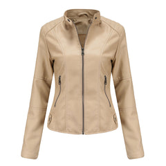 Women Motorcycle Thin Leather Jacket