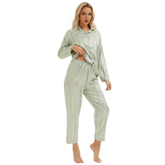 Silk Bold Stripes Long Sleeved Home Wear Pajamas Set