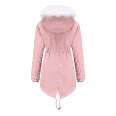 Women Mid-Length Fleece Lined Fur Collar Loose Winter Coat