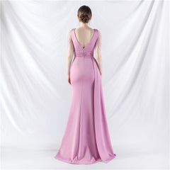 Elegant Satin Folding Beaded Evening Dress