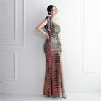 REVCHIC LUXE Elegant One-Shoulder Sequin Fishtail Gown