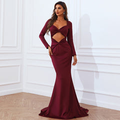 Elegant Long Sleeve Cut-out Evening Dress