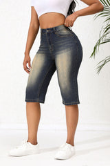 Washed Out Vintage Denim Cropped Straight Loose Shorts