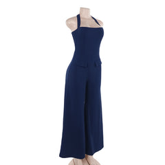 Women Denim Casual Halter Jumpsuit