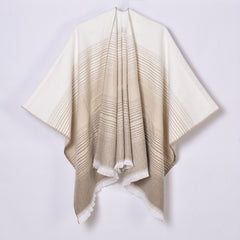 Women Cashmere Shawl Simple Gradient Lines Split Cloak