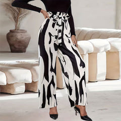 Elegant Pleated Printed Waist Casual Wide Leg Pants