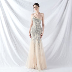 Elegant Beaded Floral Sequin Mesh Evening Dress