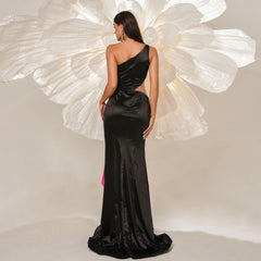 Elegant One Shoulder Long Cocktail Evening Dress