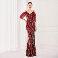 Elegant Colorful Sequin Slim Fit Fishtail Evening Dress