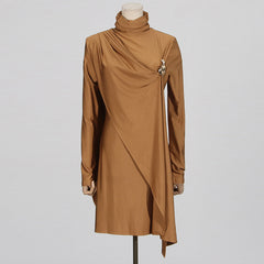 Elegant Stand Collar Pleated Shawl Slim Fit Formal Dress