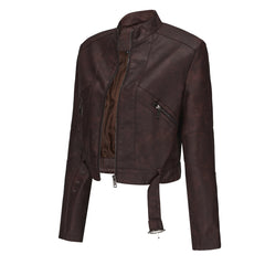 Women Long Sleeve Locomotive Leather Jacket