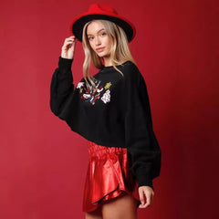 Christmas Sequined Decorative Casual Long Sleeve Short Sweater