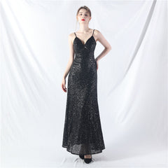 Elegant V-Neck A line Sequined Formal Dress