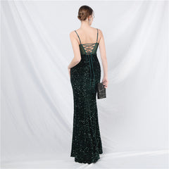 Elegant Boning Corset Mesh Sequin Evening Dress