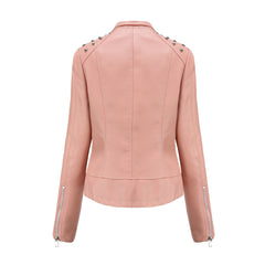 Women Rivet Thin Leather Jacket