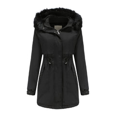 Women Cotton Padded Detachable Fur Collar Quilted Coat