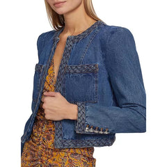 Women Delicate Padded Shoulder Denim Jacket