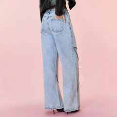 Women Loose Retro Beaded Jeans