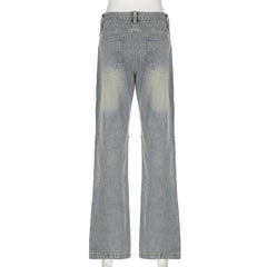 Women Washed Worn Straight Jeans