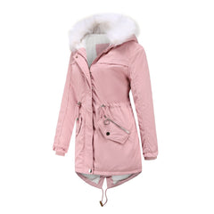 Women Mid-Length Fleece Lined Fur Collar Loose Winter Coat