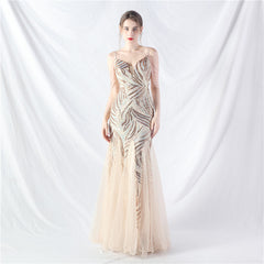 Elegant Sequin Mesh Beaded Evening Dress